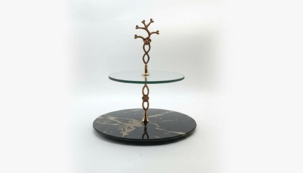 Two-Tiered Round Marble Glass Server