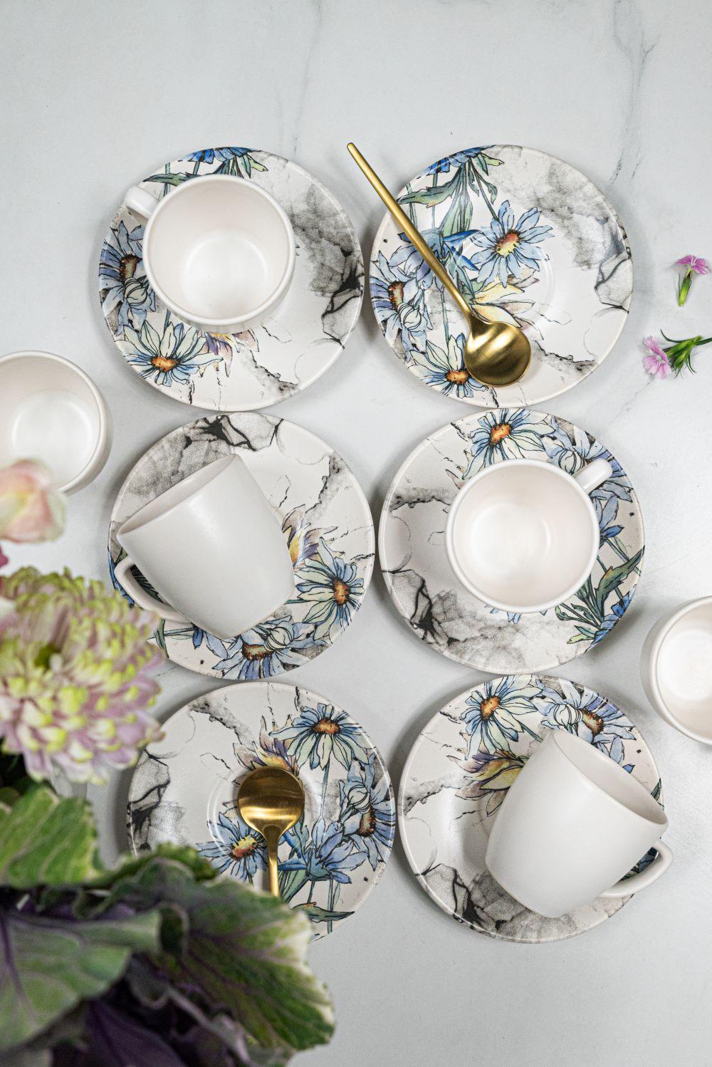12pc Floral Mini Cup & Saucer Set - Home And Trends