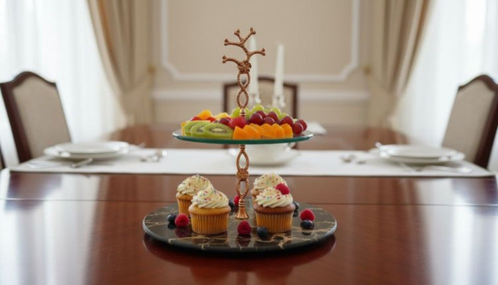 Two-Tiered Round Marble Glass Server