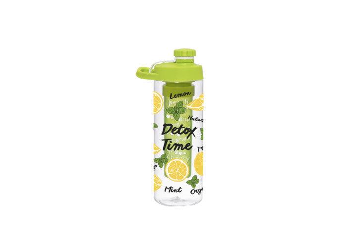 Bottle with Fruit Infuser - Screw Cap - Lemon-Detox Time - Green - Home And Trends