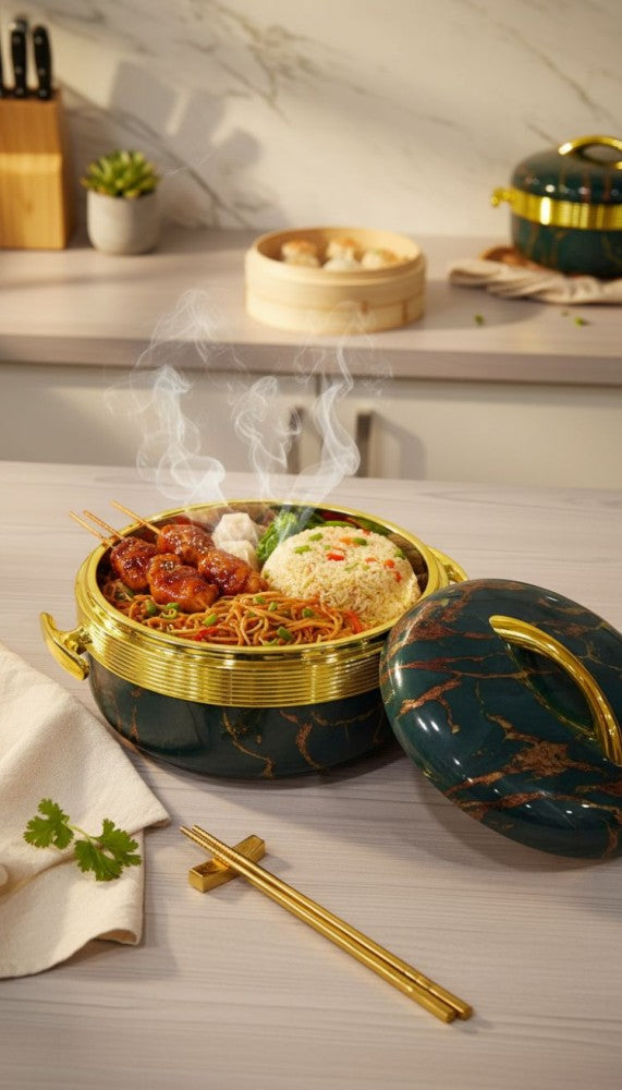 Food Warmer Flask Gold Band Marble effect design Set of Three -