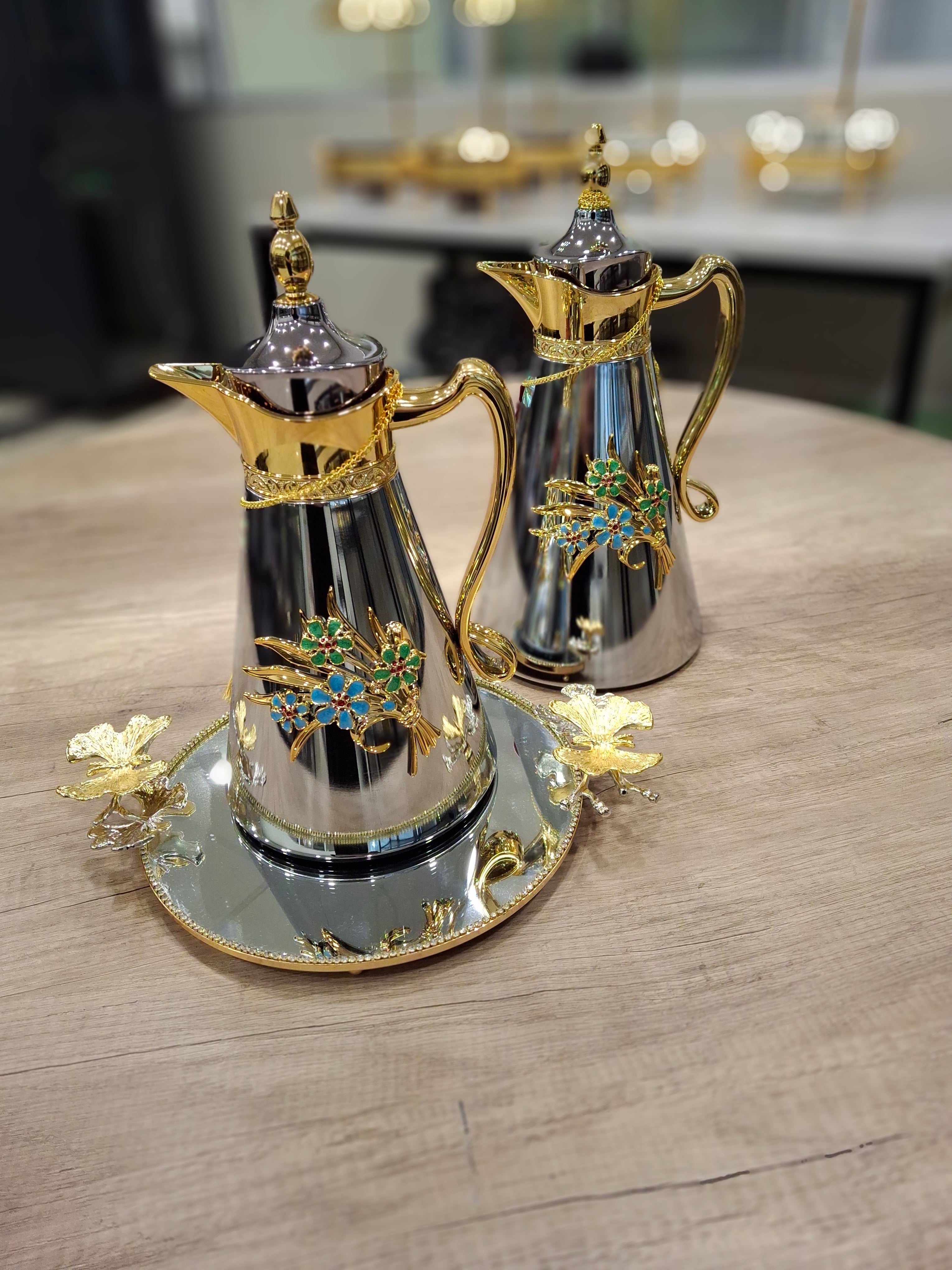Flask Arabian inspired with intricate floral ornate detailing Set of Two 1l &0.7l