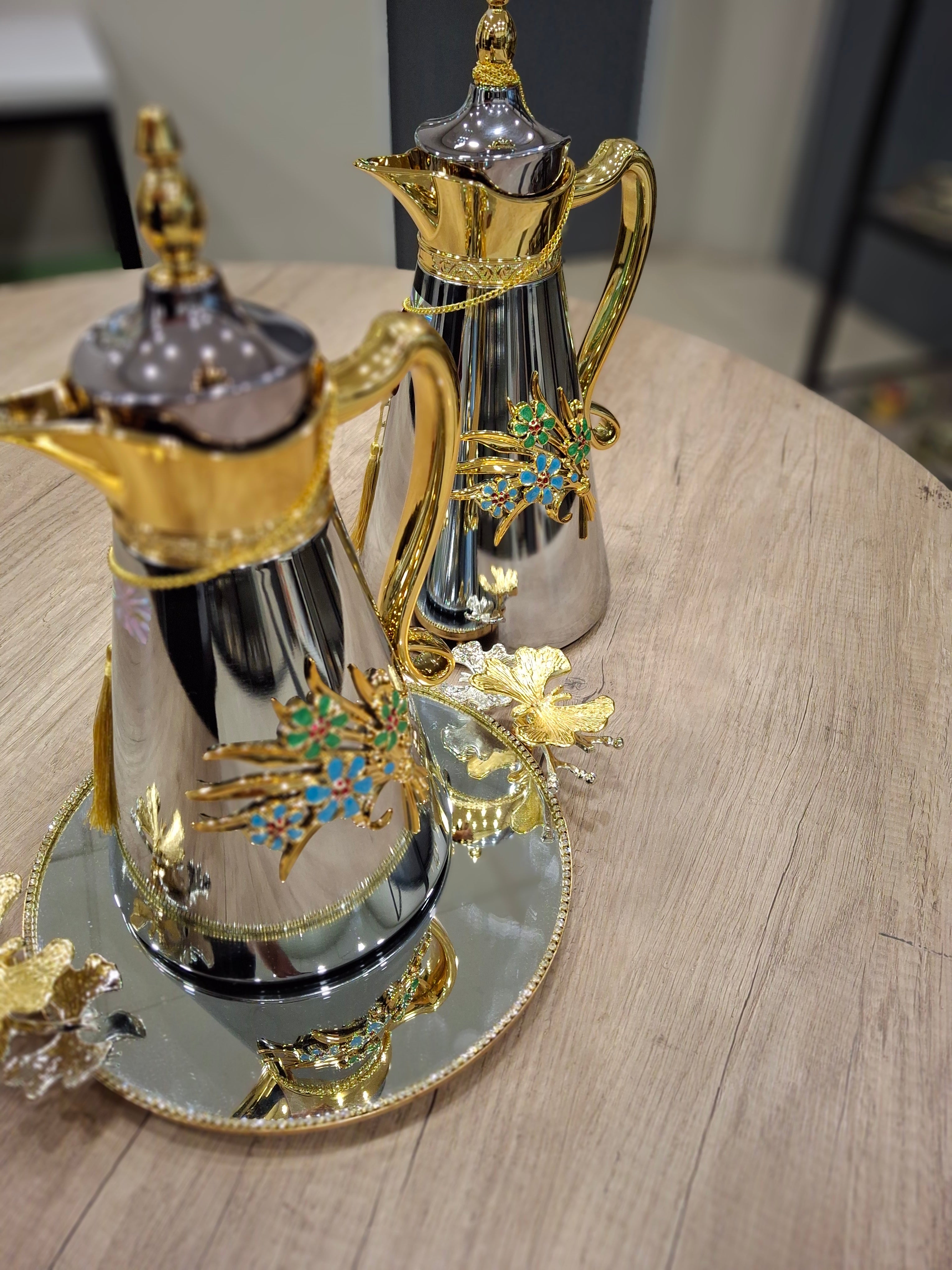 Flask Arabian inspired with intricate floral ornate detailing Set of Two 1l &0.7l