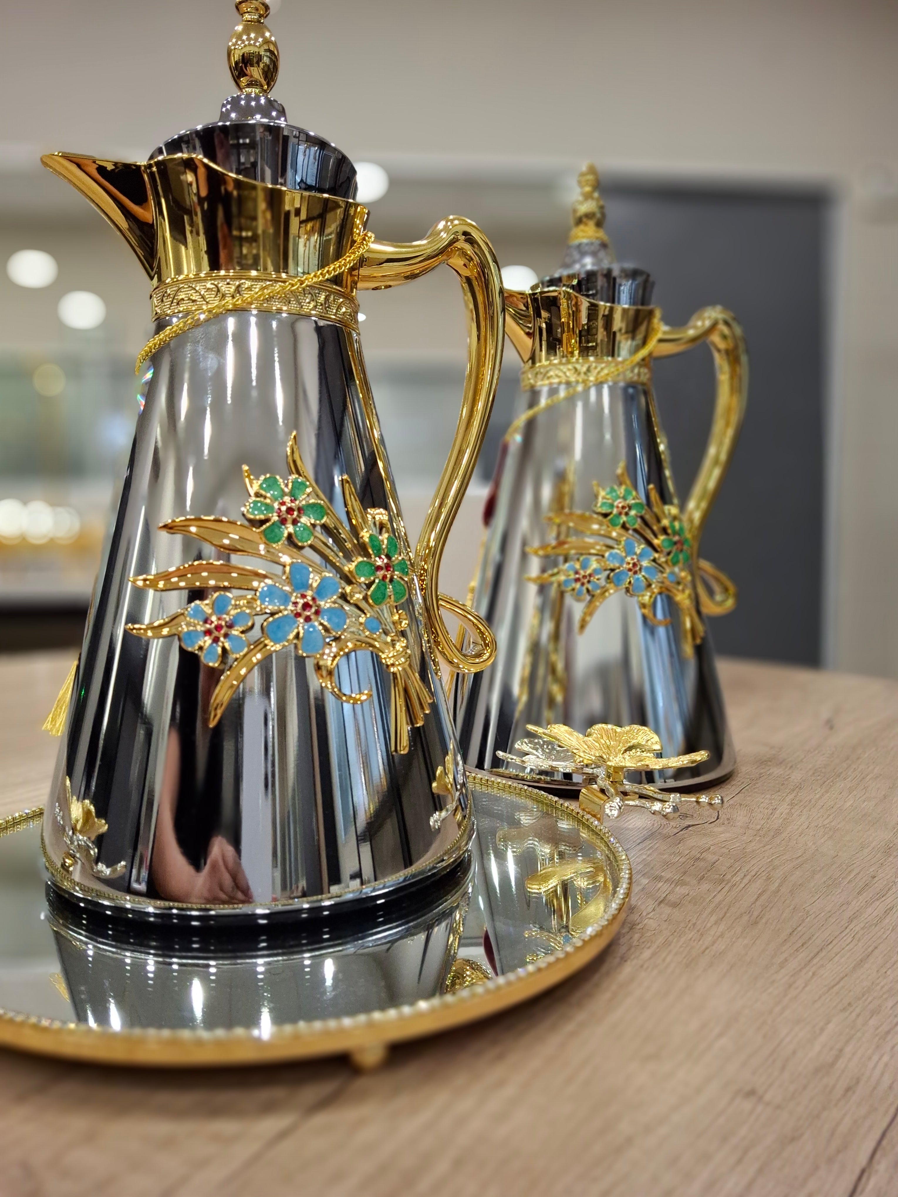 Flask Arabian inspired with intricate floral ornate detailing Set of Two 1l &0.7l