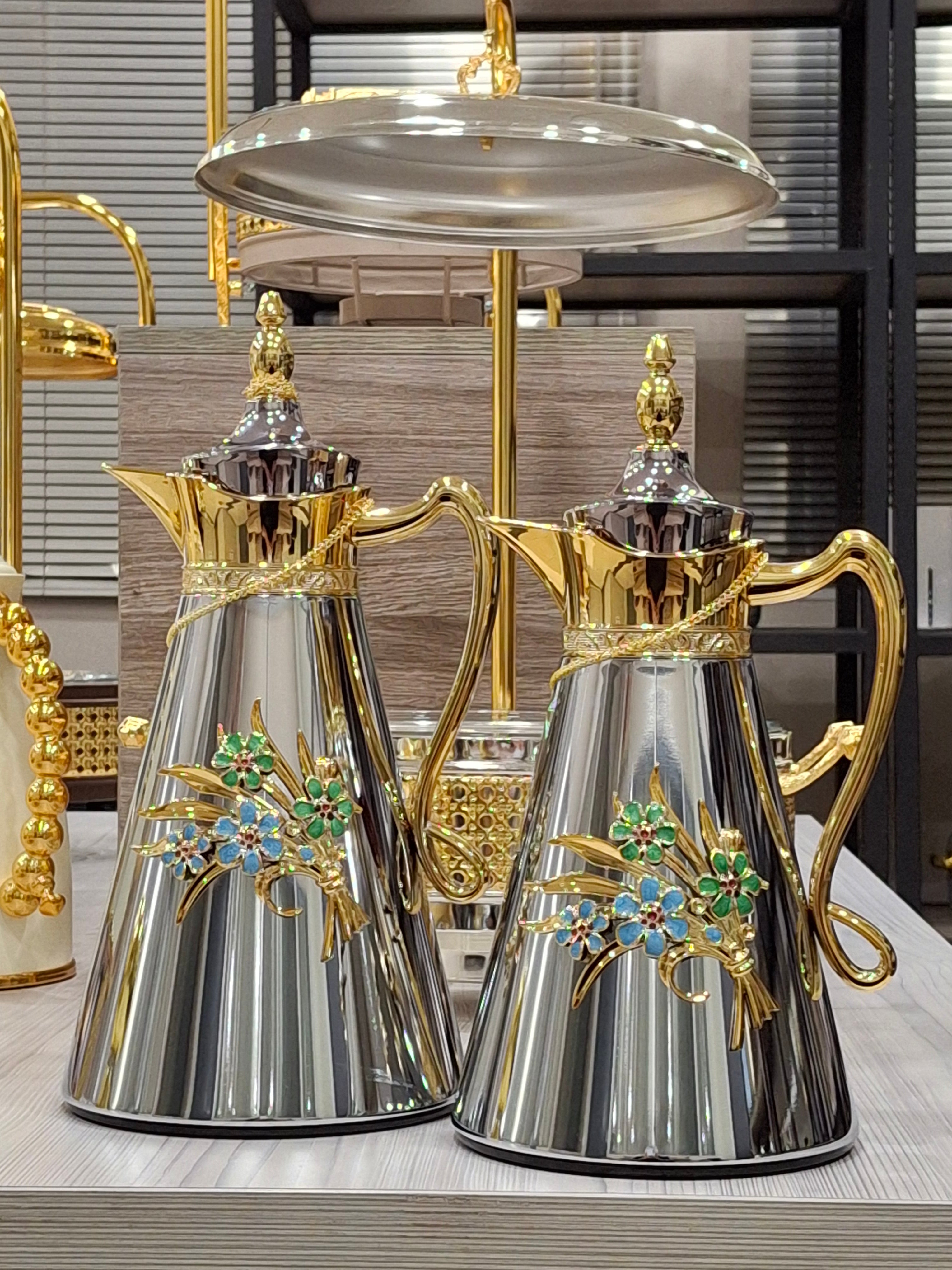 Flask Arabian inspired with intricate floral ornate detailing Set of Two 1l &0.7l