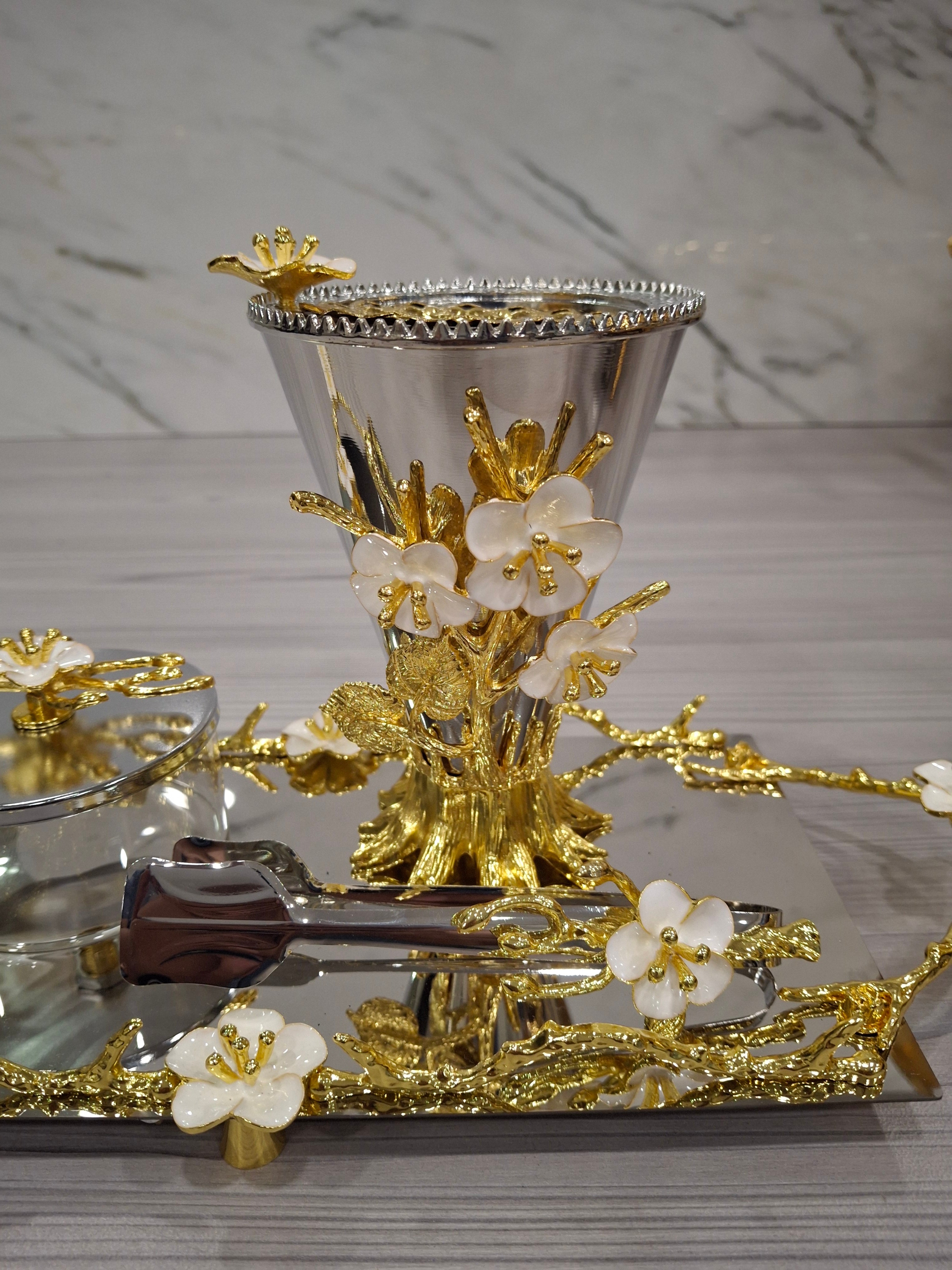 Burner Set In Stunning Metal with Ornate Flower detailing 4pc set PROMO OFFER !