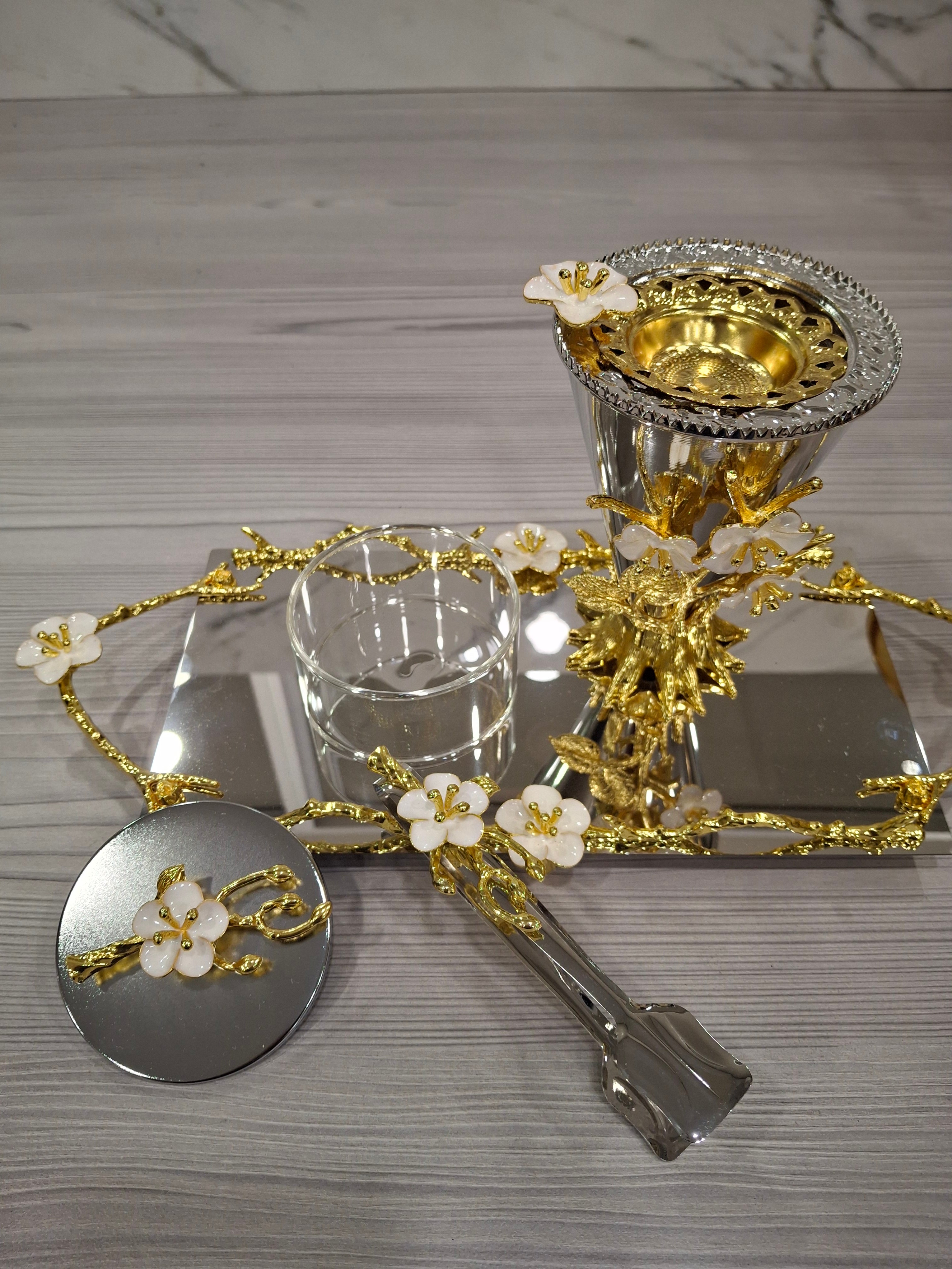 Burner Set In Stunning Metal with Ornate Flower detailing 4pc set PROMO OFFER !