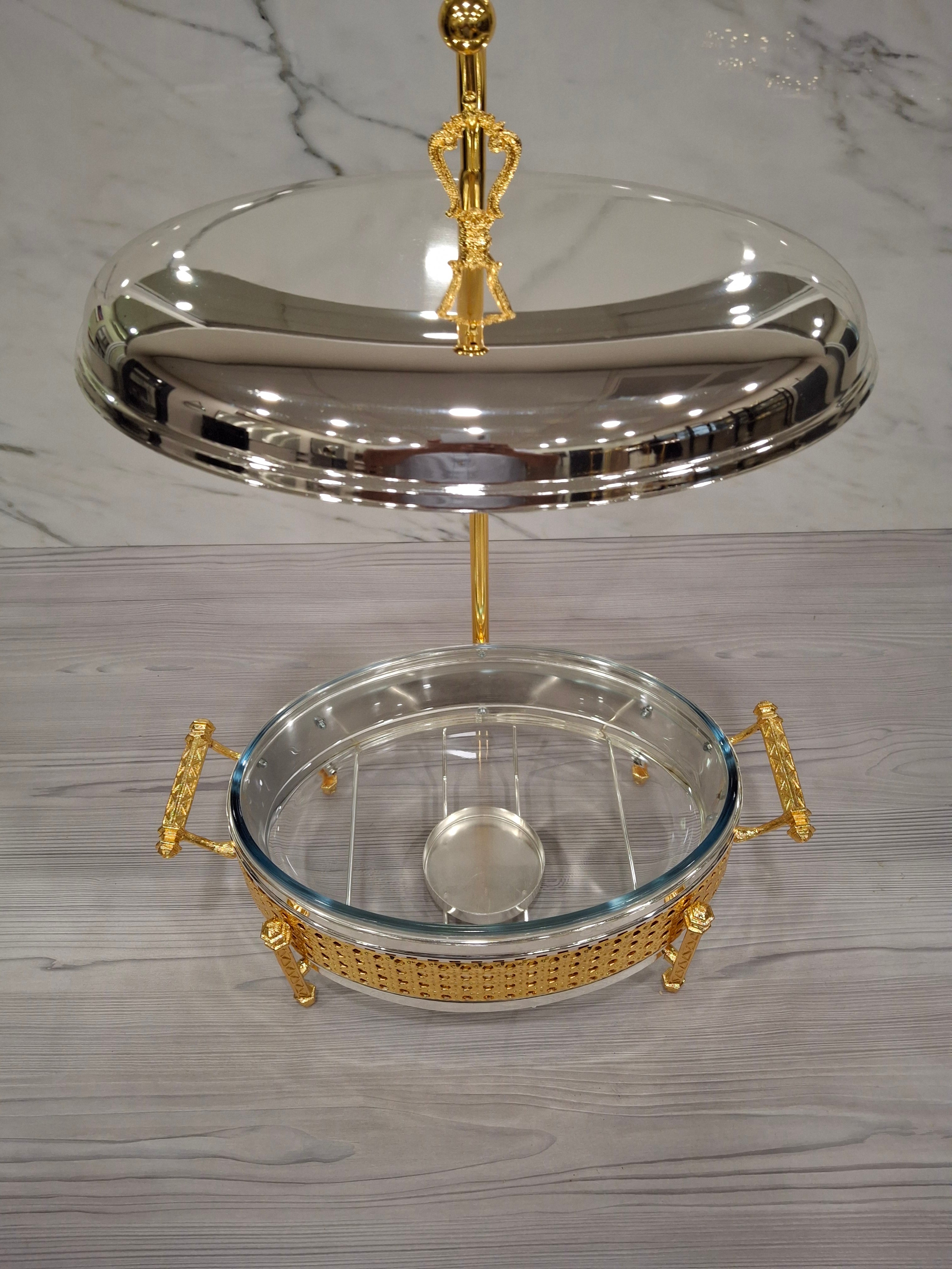 CHAFING DISHES DESIGNER COLLECTION OVAL W/FLOATING LID 3.0l SILVER/GOLD PROMO DEAL