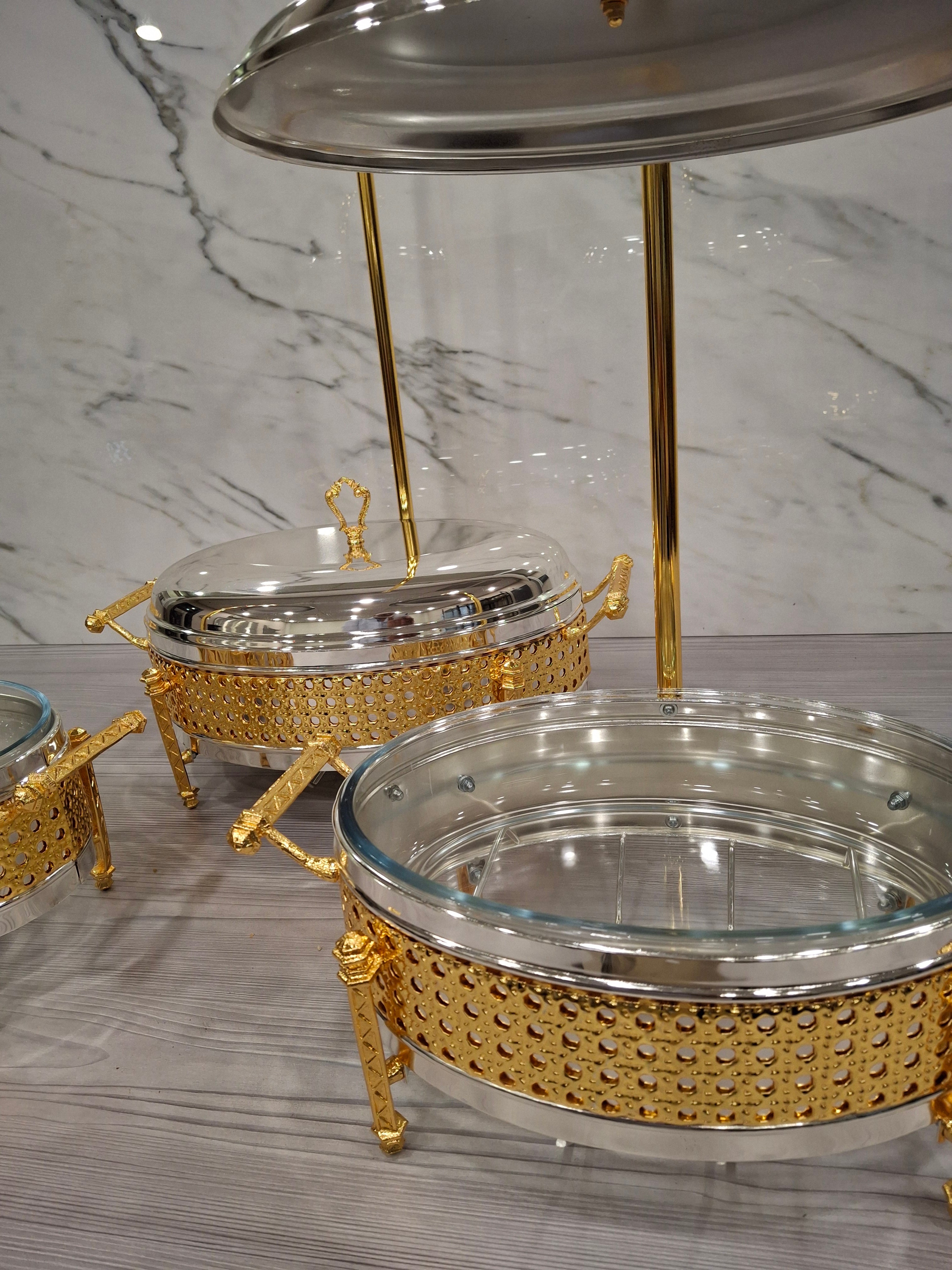 CHAFING DISHES DESIGNER COLLECTION OVAL W/FLOATING LID 2.2l SILVER/GOLD PROMO OFFER