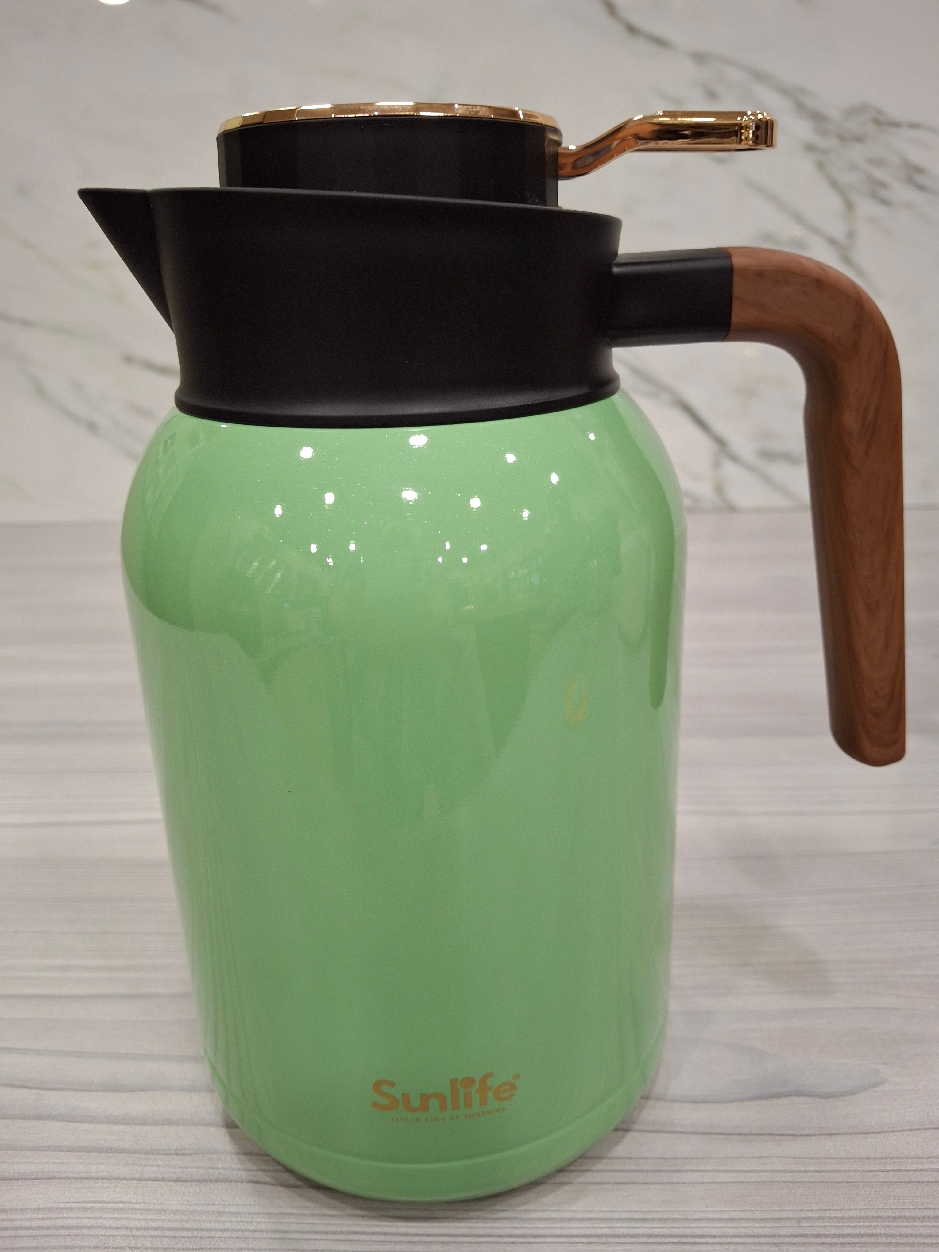 Flasks Modern stainless steel with wood look rose gold trigger lids 2litre