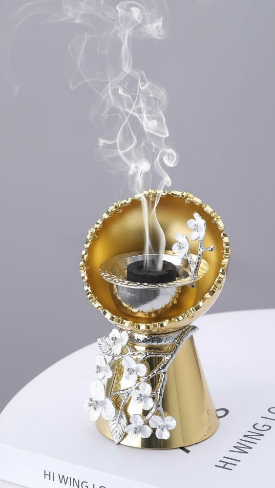 Burner- Ornate Floral detail on Golden Metal holder