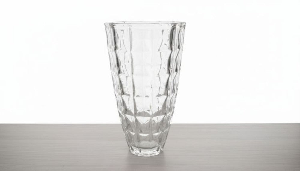 Vase Glass abstract square crystal cut design 25x12cm