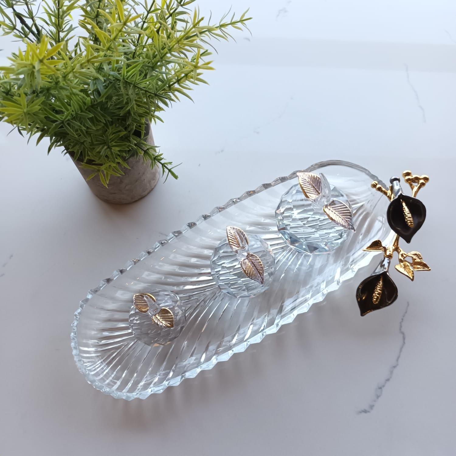 Glass Server with Black Tulip