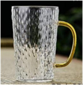 Mug tall ribbed design with amber handle 350ml