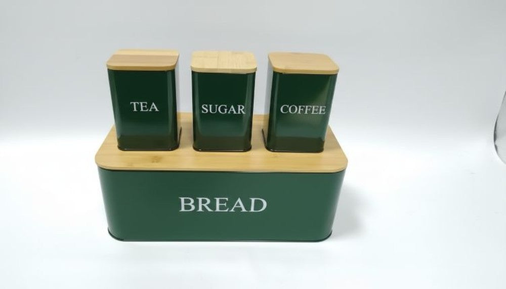 Retro Deluxe Bread Bin &3Canister Set - GREEN