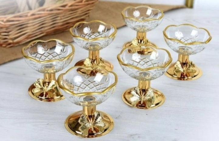 6pc Gold Footed Dessert Bowl with Flower Accents - Home And Trends