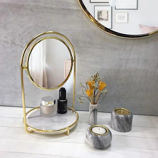 Cosmetic Mirror with Marble Stone Base - Home And Trends