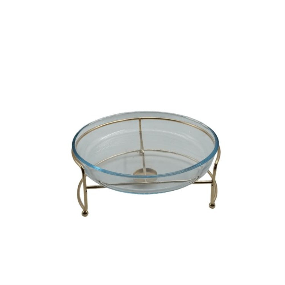 Glass Oven Dish with Gold Stand