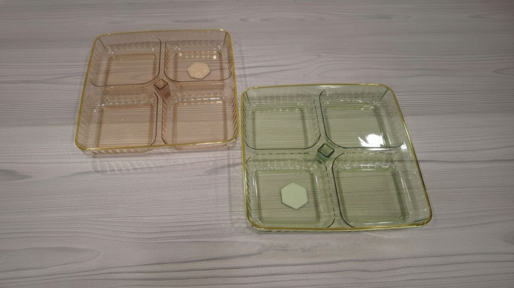 Plate 4 compartment gold-edged plate acrylic red/amber/green/orange
