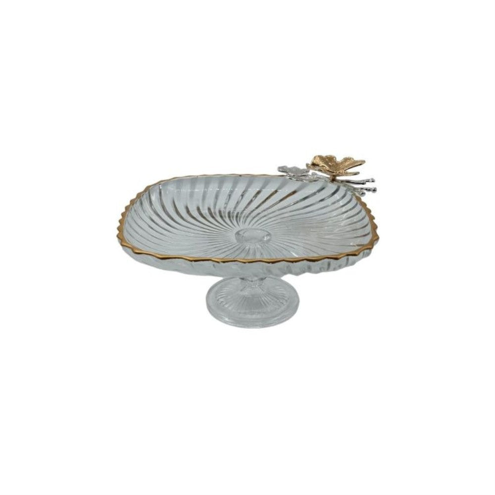 Footed Square Plate with Golden Decal