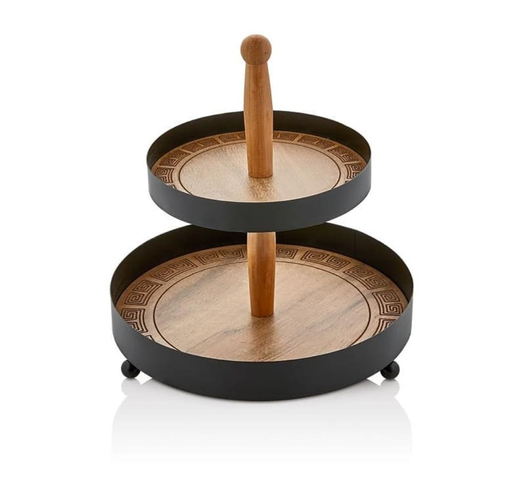 Two Tiered Wood & Metal Server