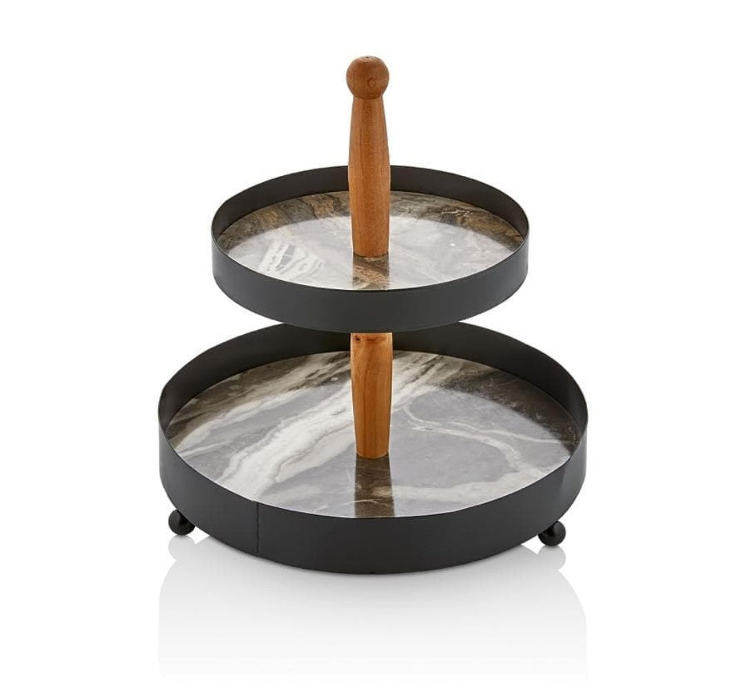 Two Tiered Wood & Metal Server