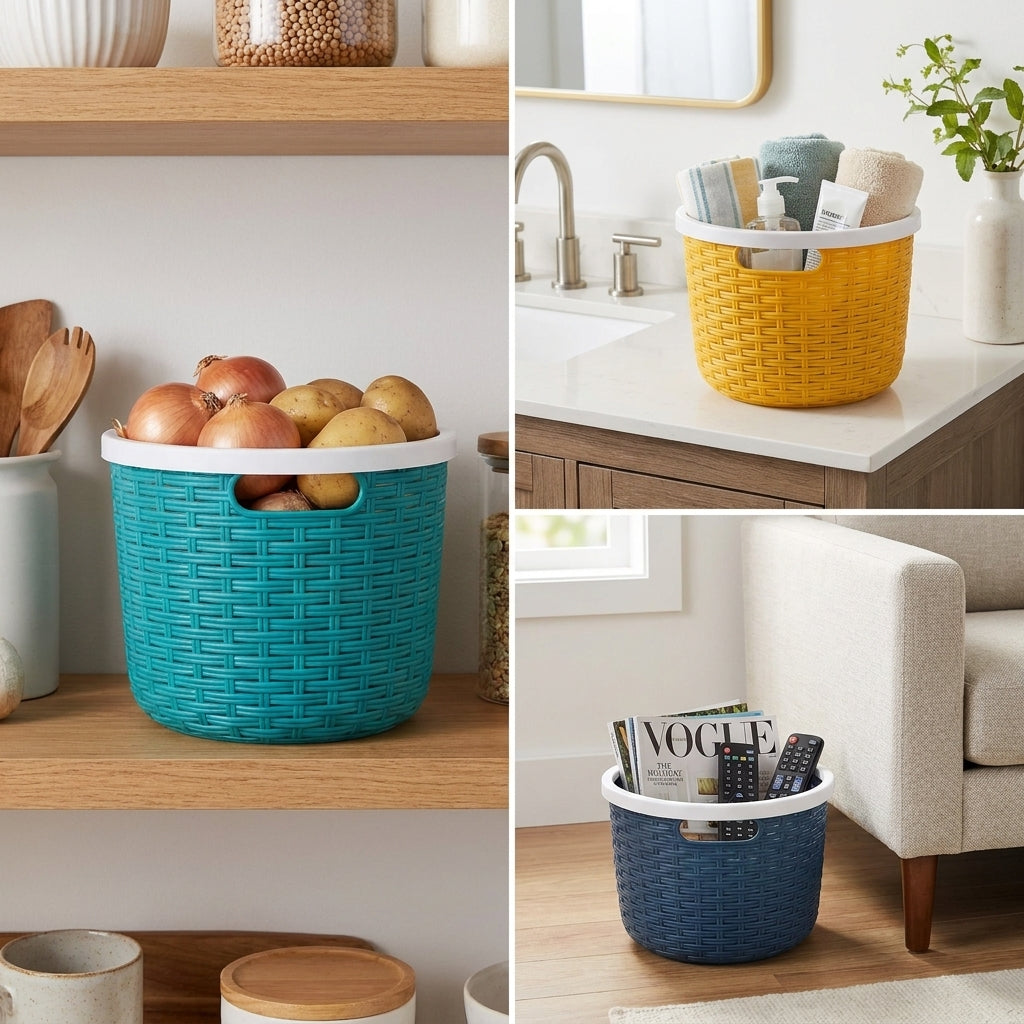 Round Rattan-Look Storage Basket 8x12.5cm