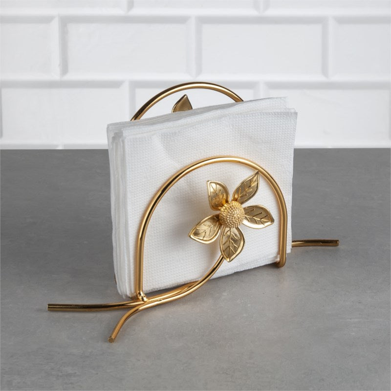 Napkin Holder Stand with Gold Flower