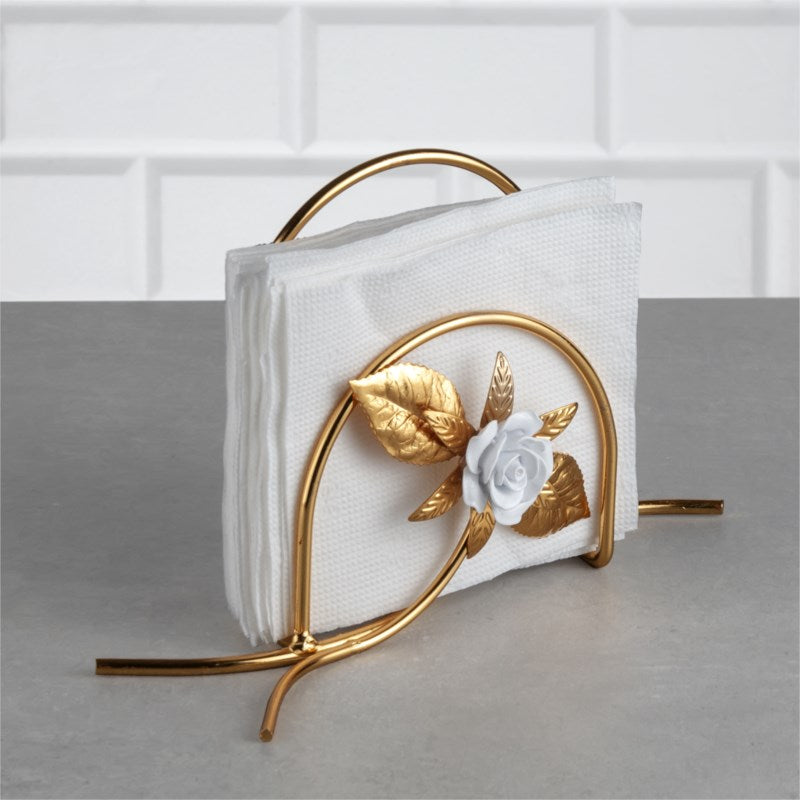 Napkin Holder Stand with White Rose