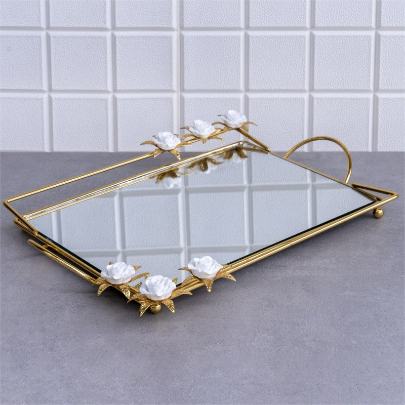 Rectangular Mirror Tray with White Flowers -AMAZING OFFER LTD STOCK
