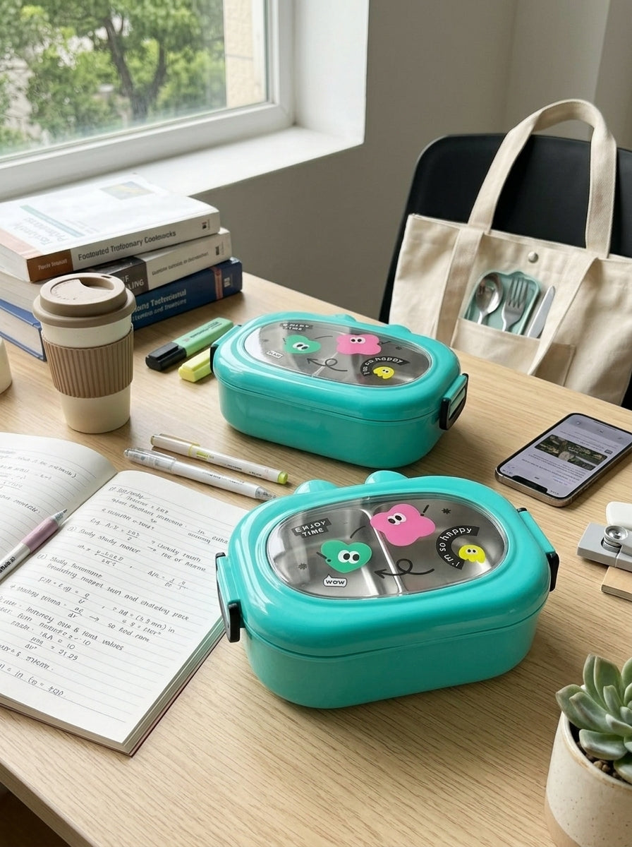 Lunch box w/cartoon removable stainless steel inners