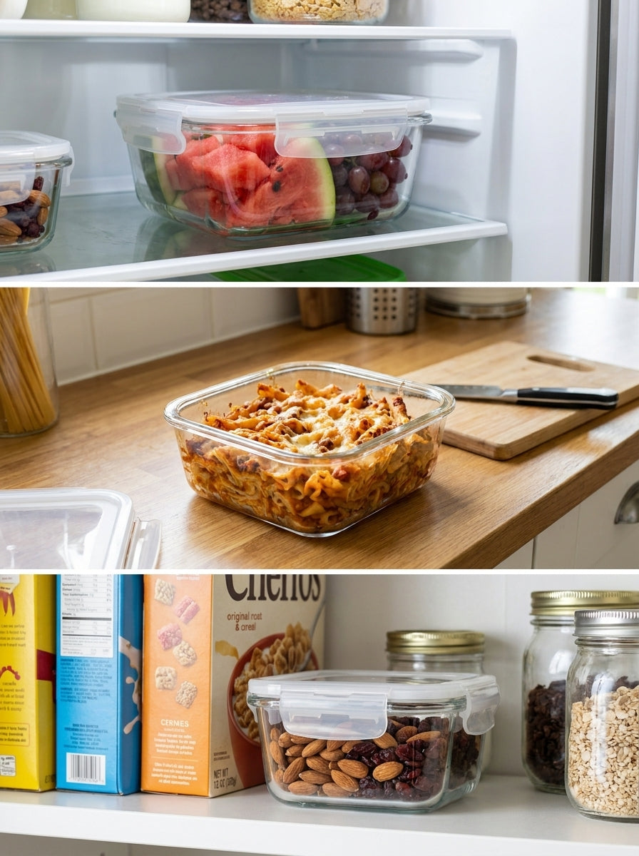 3 Pack Glass Food Storage Container With Clip Lid