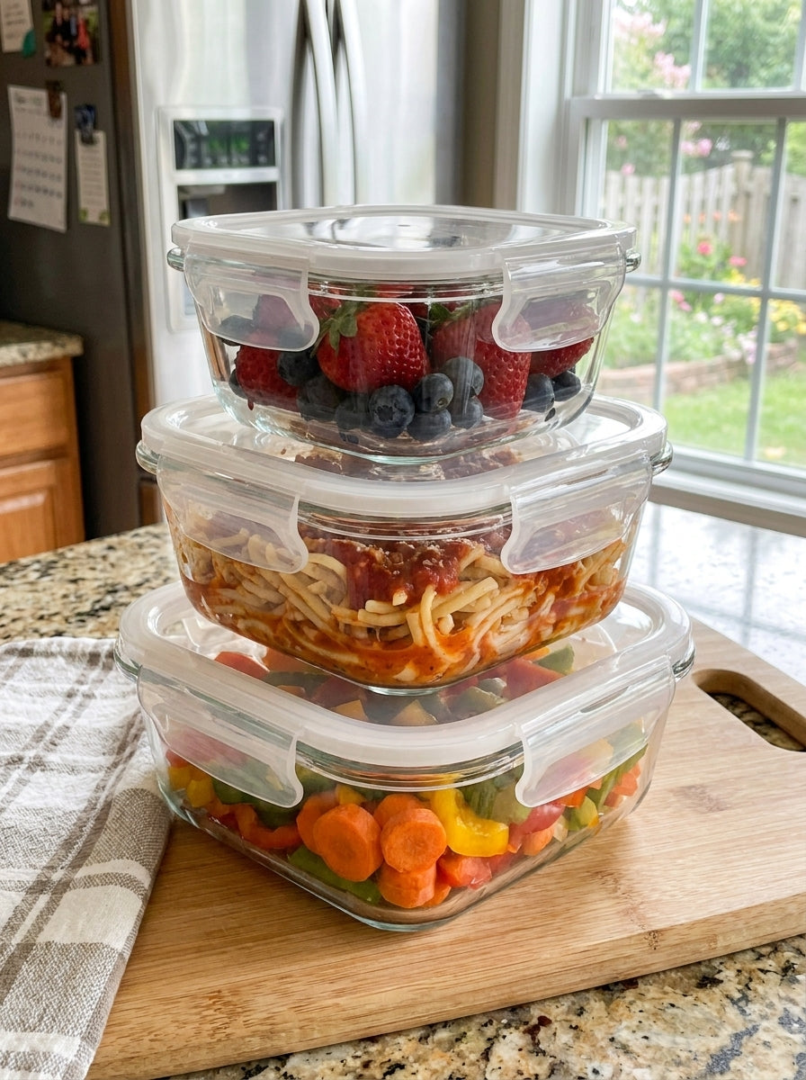 3 Pack Glass Food Storage Container With Clip Lid