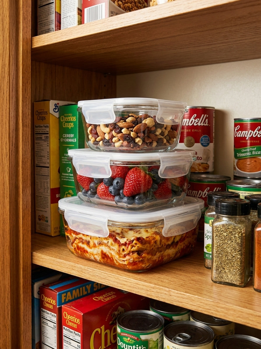 3 Pack Glass Food Storage Container With Clip Lid