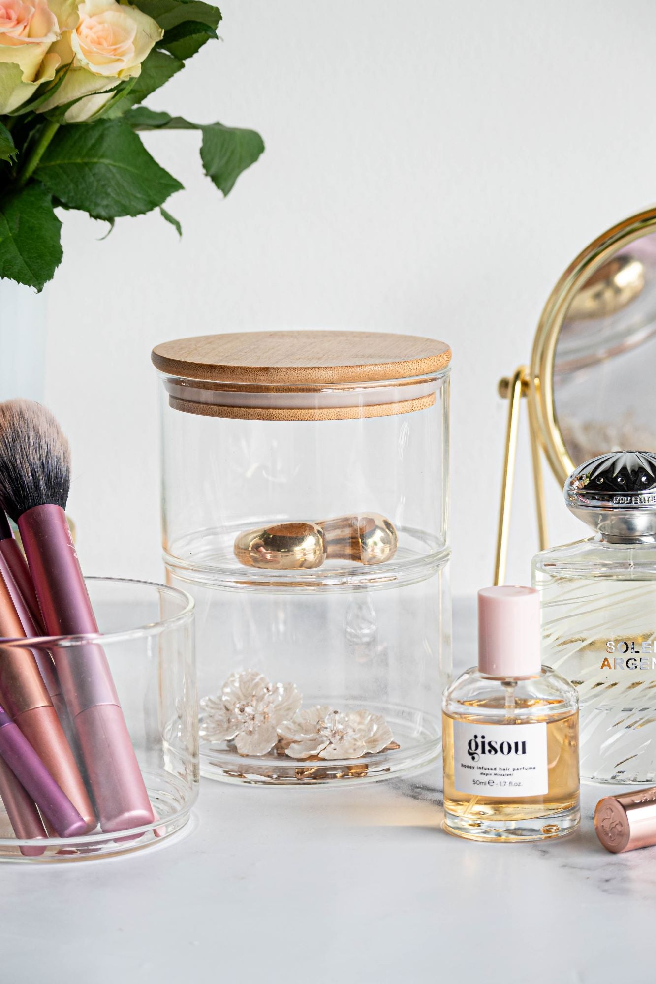 8cm Stackable Glass Food Container with Wooden Lid -PRICED TO CLEAR