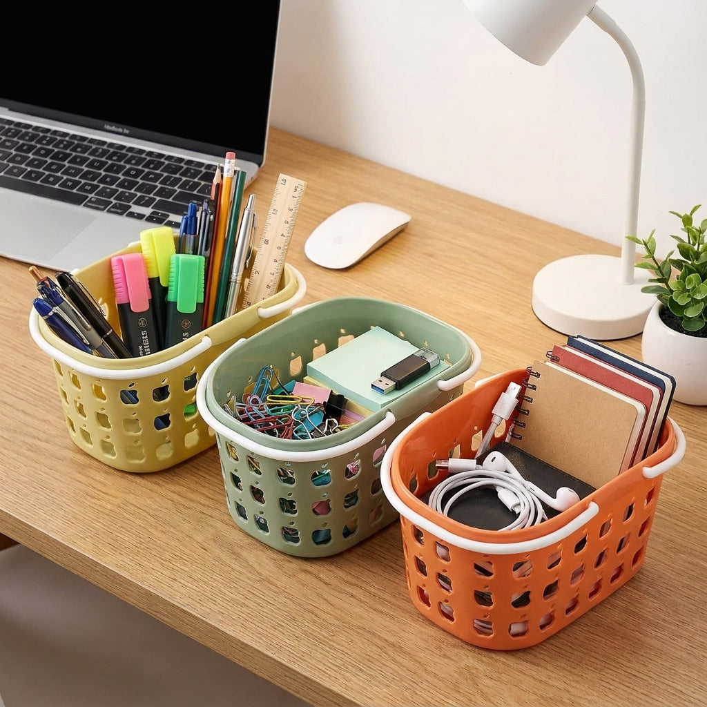 Small Multi-Purpose Storage Basket w/handle green/orag/oilve 24x16/x11.5cm