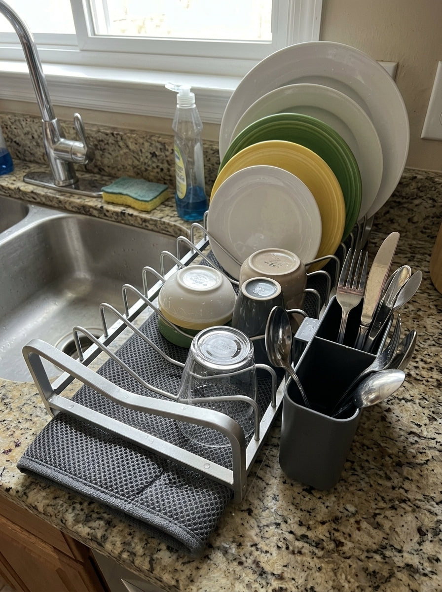 Aluminum Dish Rack with Drying Mat