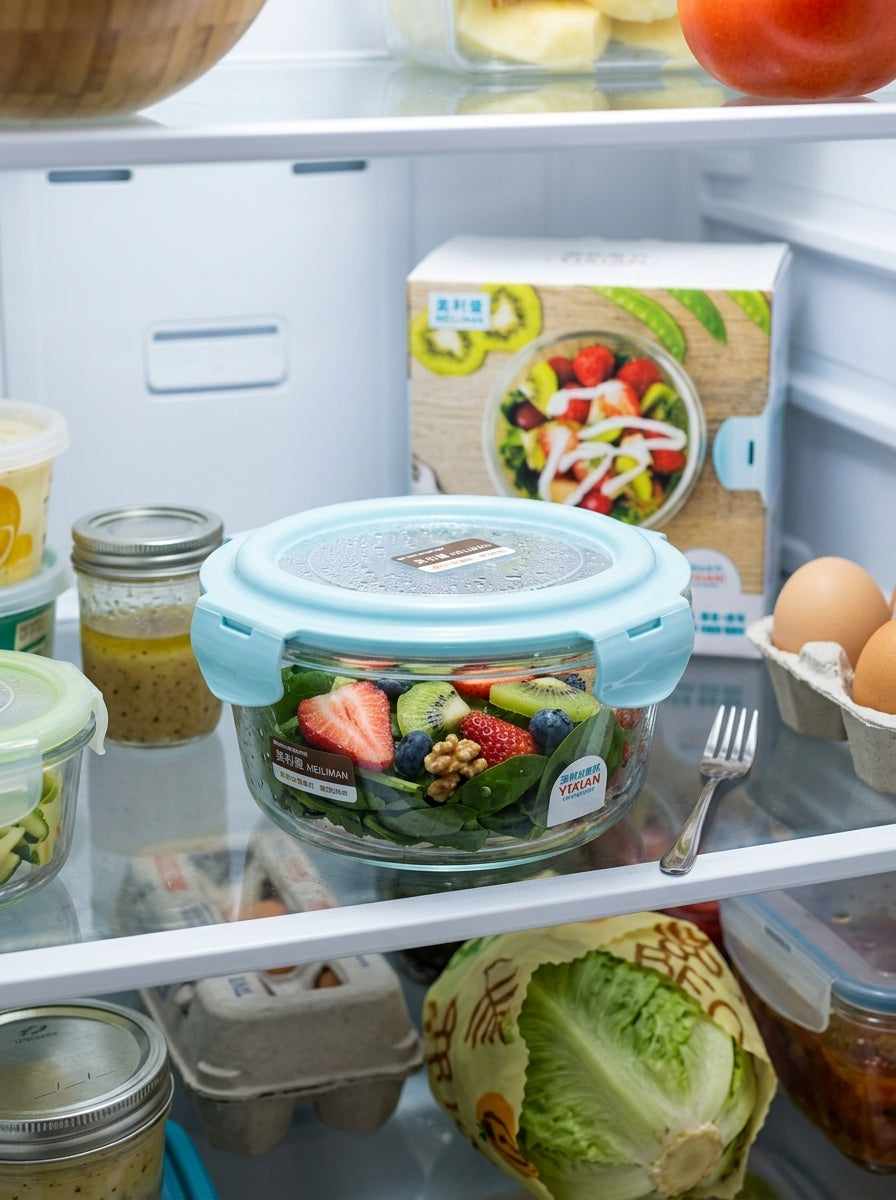 Glass Food Container with Lockable Lid - Blue 620ml