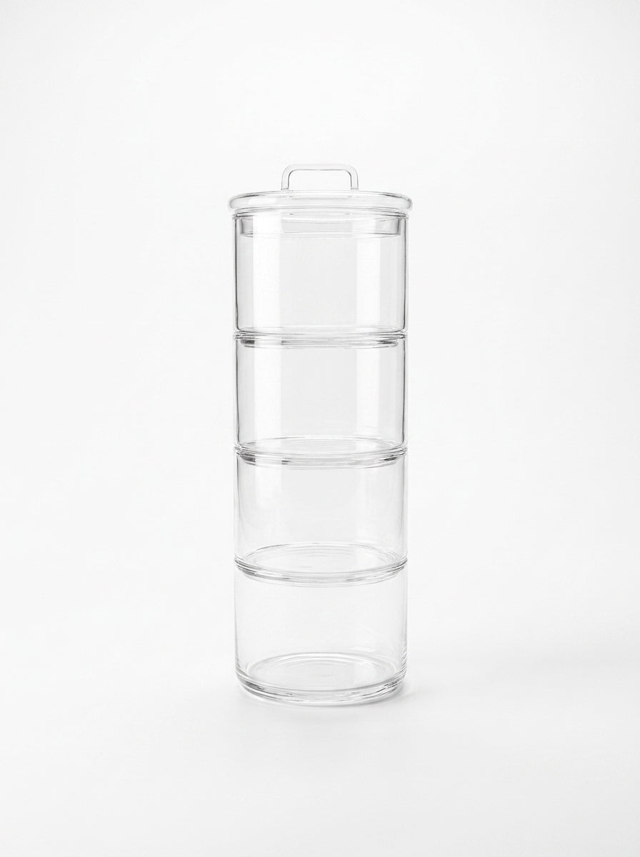 4 Tier - 8cm Stackable Glass Food Container with Glass Lid