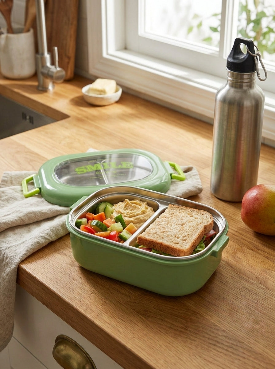 Lunch container 2comp stainless steel inner 22.5x14.5x8cm