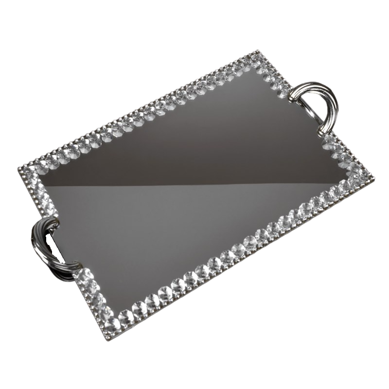 Rectangle Crystal Mirror Tray - Silver