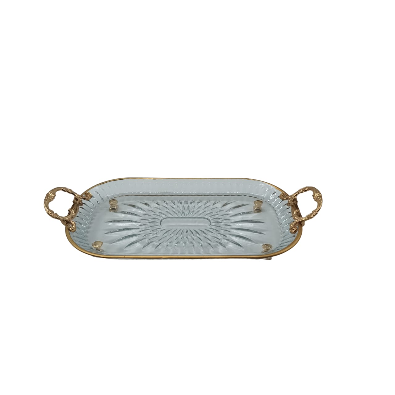 Oval shaped glass Tray with Ornate Handle