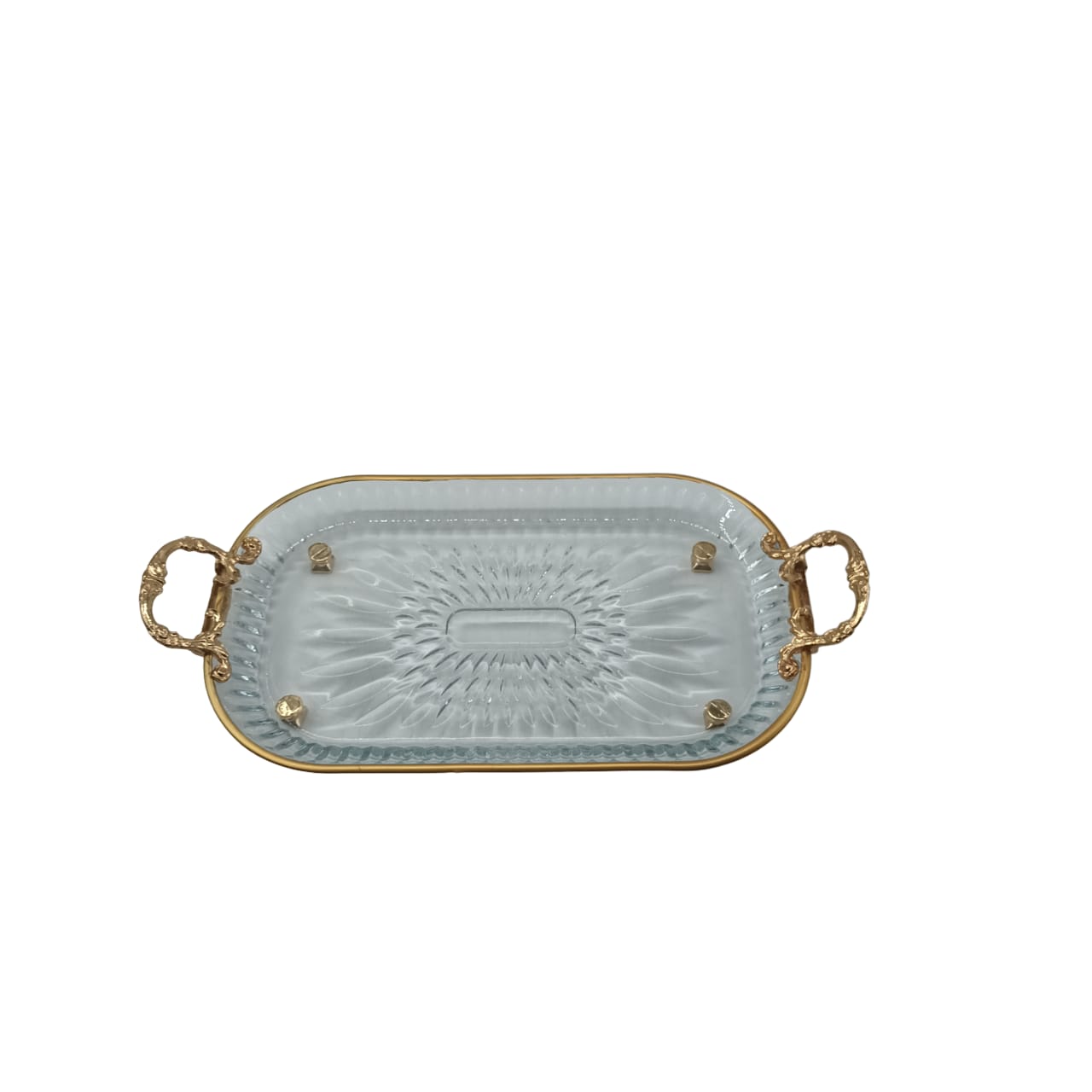 Oval shaped glass Tray with Ornate Handle