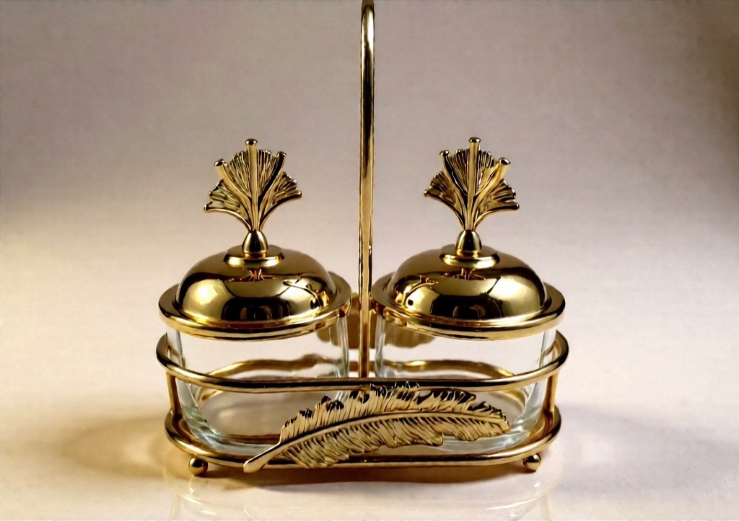 Double Condiment Holder on Golden Stand