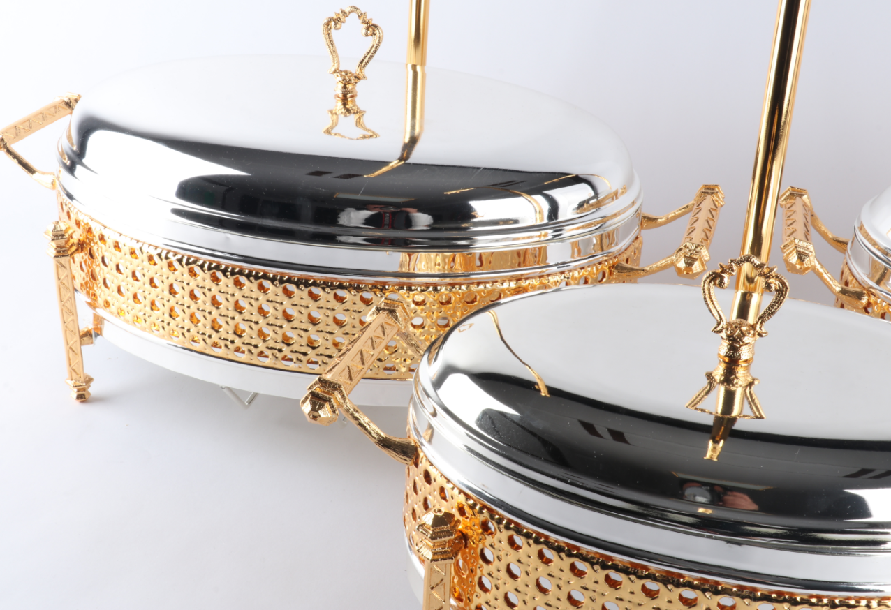 CHAFING DISHES DESIGNER COLLECTION OVAL W/FLOATING LID 3.0l SILVER/GOLD PROMO DEAL