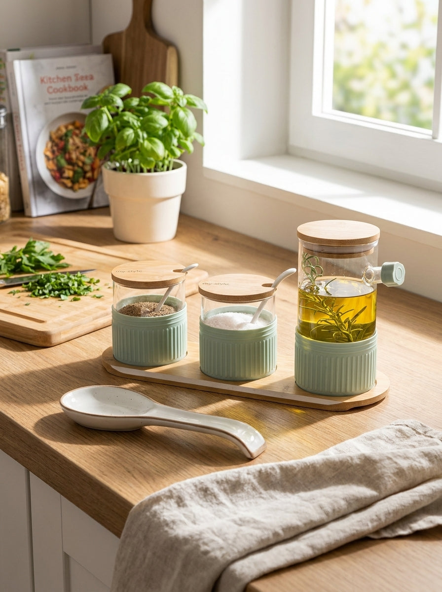 7pc Nordic Condiment Jar Set with Oval Tray