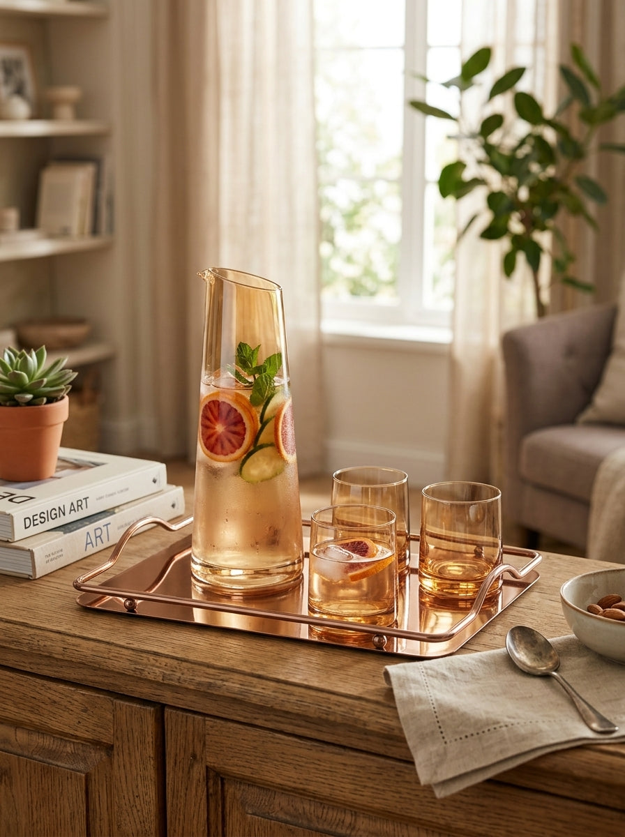 Glass Jug Set with Mirror Tray