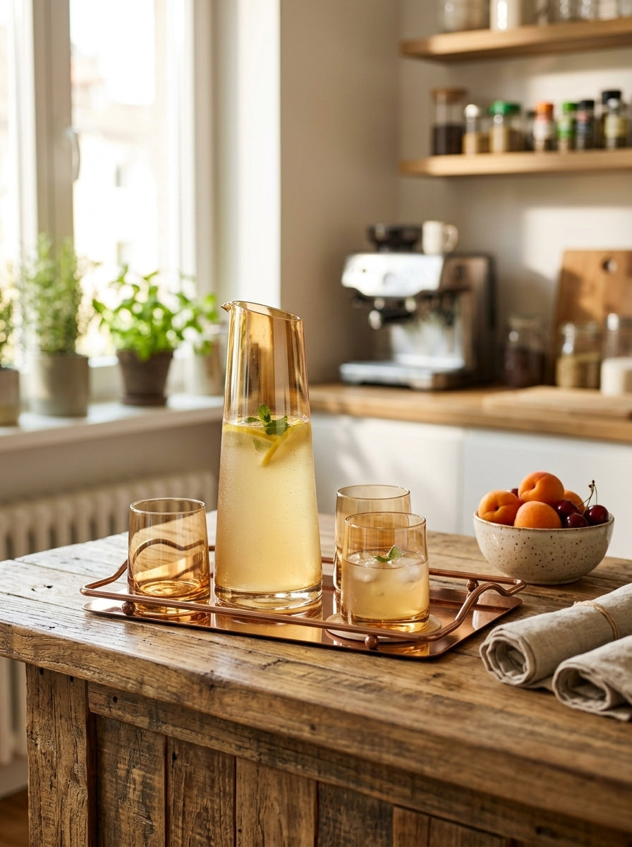 Glass Jug Set with Mirror Tray