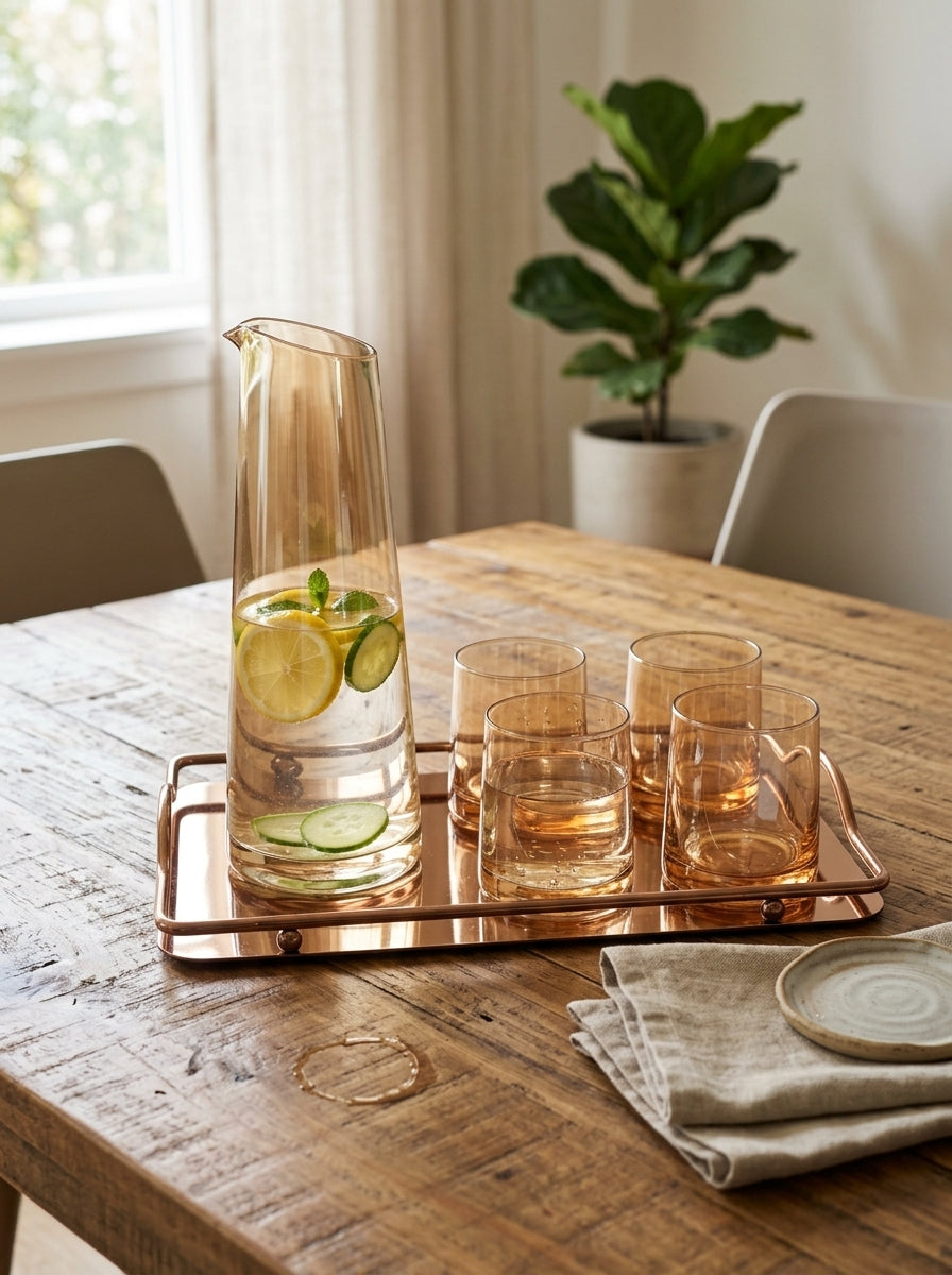 Glass Jug Set with Mirror Tray
