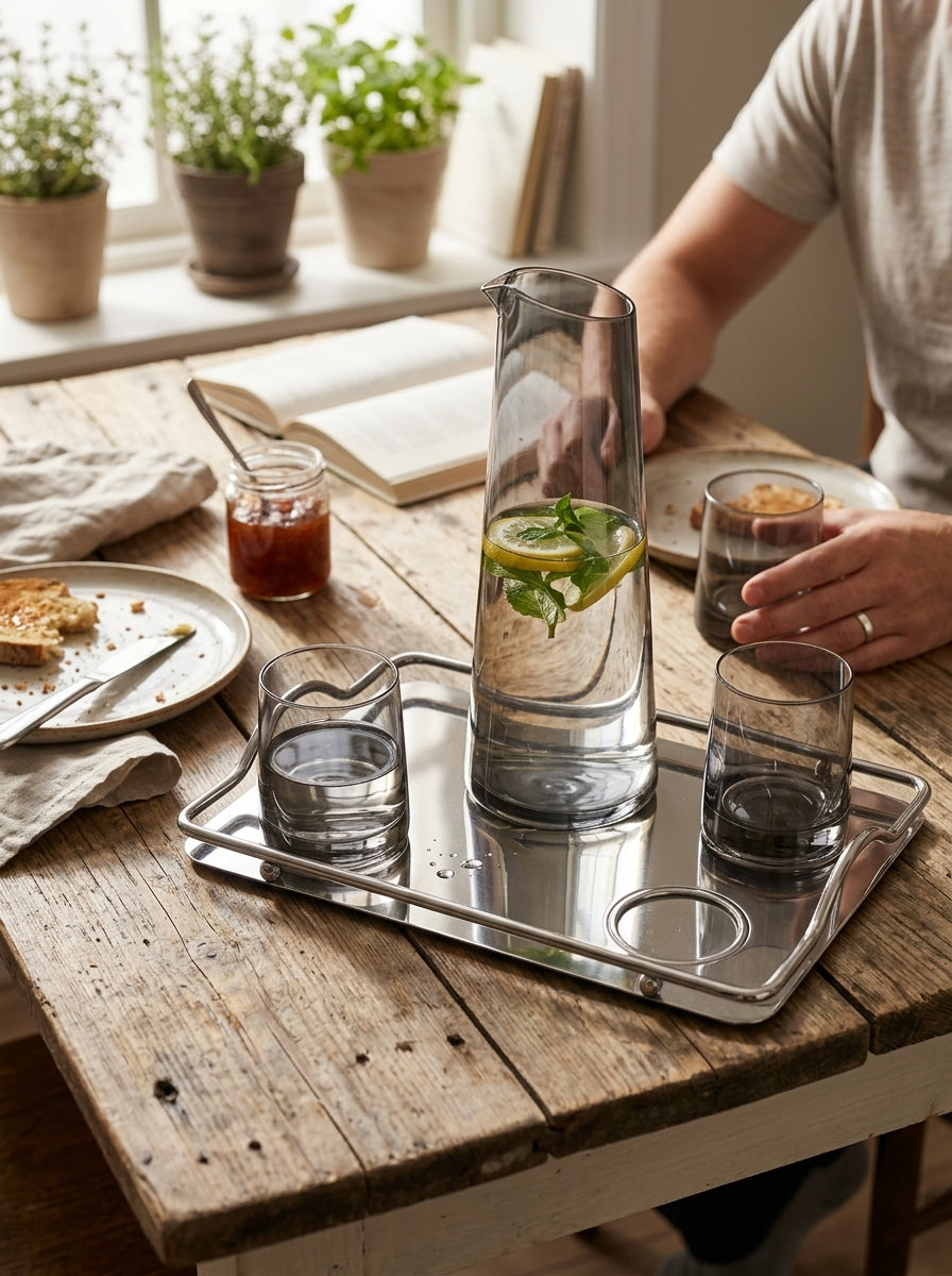 Glass Jug Set with Mirror Tray